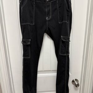 Pink Ivy Black Cargo Slim Straight Jeans Pants Size 15 / 32